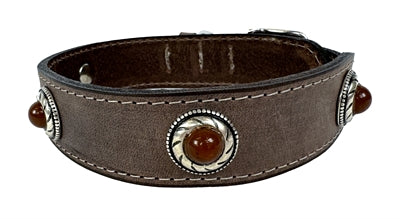 Sazzz Zzzsazzz Halsband Hond Boho Treasure Stone Vintage Leer Bruin